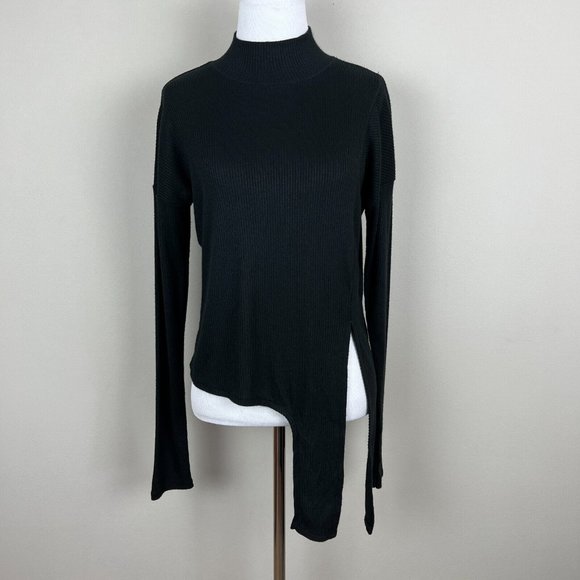 RAG & BONE Top Womens M The Rib Knit Side Tie Turtleneck Cropped Tee Long Sleeve - Picture 12 of 13